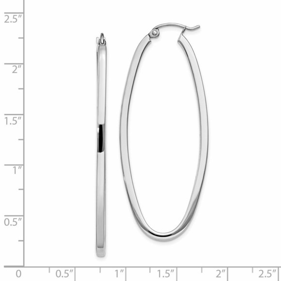 14k White Gold Large Oval Hoop Earrings - Picture 2 of 4